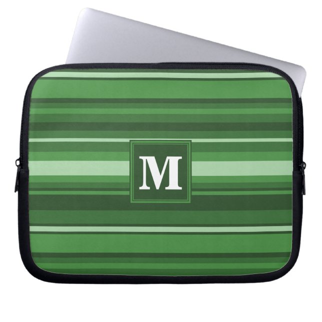 Monogramgroene strepen laptop sleeve (Voorkant)