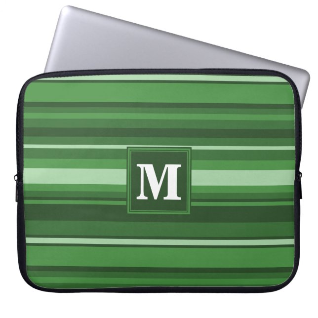 Monogramgroene strepen laptop sleeve (Voorkant)