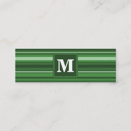 Monogramgroene strepen mini visitekaartje (Voorkant)