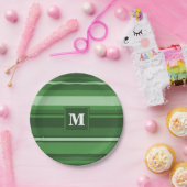 Monogramgroene strepen papieren bordje (Feest)