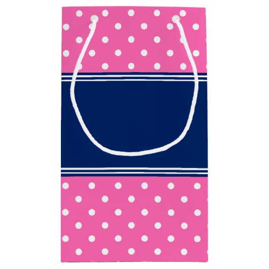 MonogramHot Pink, Witte Polka Dot met Royal Blue Klein Cadeauzakje (Achterkant)