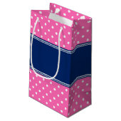 MonogramHot Pink, Witte Polka Dot met Royal Blue Klein Cadeauzakje (Achterkant Gekanteld)