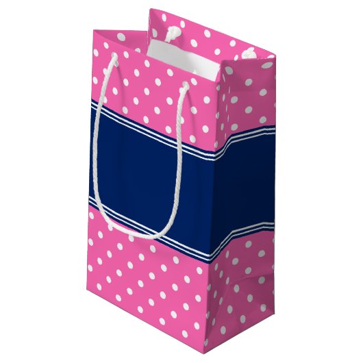 MonogramHot Pink, Witte Polka Dot met Royal Blue Klein Cadeauzakje (Achterkant Gekanteld)