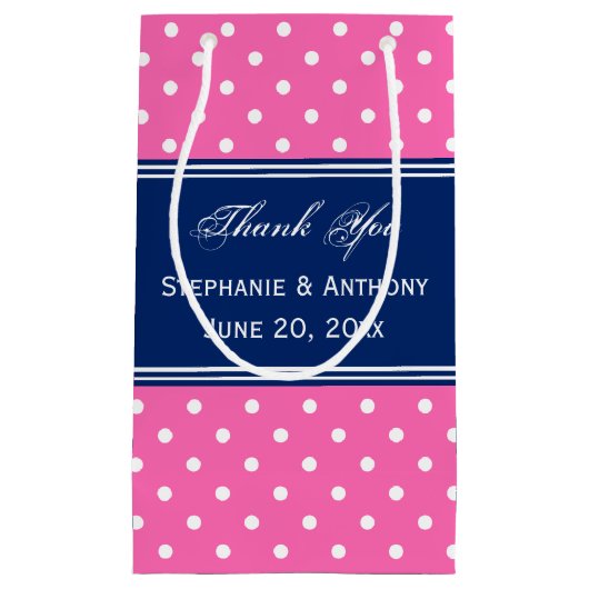 MonogramHot Pink, Witte Polka Dot met Royal Blue Klein Cadeauzakje (Voorkant)
