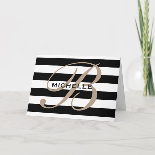 Monogramkaarten voor zwart-wit gestript zwart-wit notitiekaartje (Voorkant)