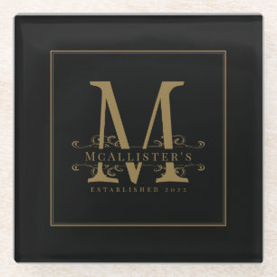 Monogramklassage van de elegante Black and Gold Fa Glazen Onderzetter