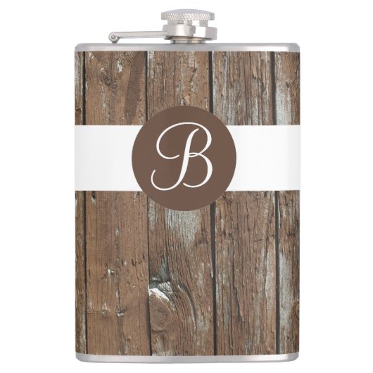 Monogramkolf van bitterhout heupfles (Voorkant)