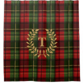 Monogramkrans op rode en groene festieve plaid douchegordijn (Voorkant)