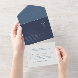 Monogramkruis Christelijke Trouwblauw All In One Uitnodiging