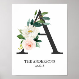 Monogramkunstprint, letter A, trouwen, kinderkamer Poster