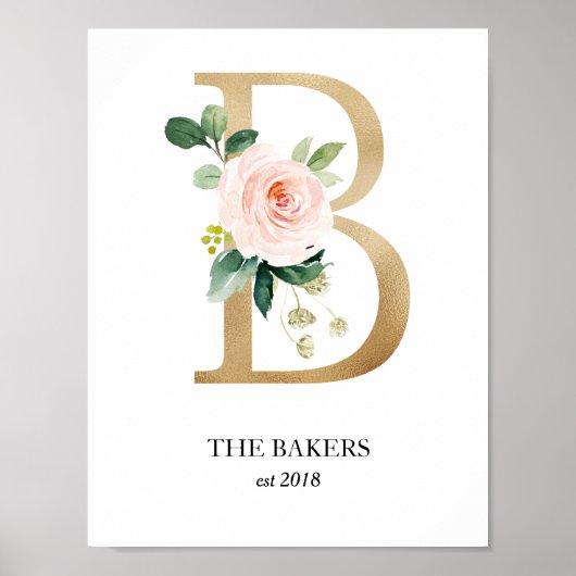 Monogramkunstprint, letter B, trouwen, kinderkamer Poster (Voorkant)