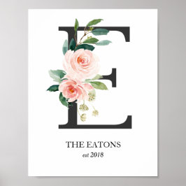 Monogramkunstprint, Letter E, Trouwen, Babykamer Poster