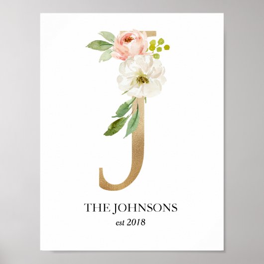 Monogramkunstprint, letter J, trouwen, kinderkamer Poster (Voorkant)