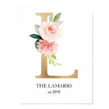 Monogramkunstprint, letter L, trouwen, kinderkamer