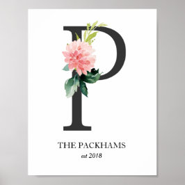 Monogramkunstprint, letter P, trouwen, kinderkamer Poster