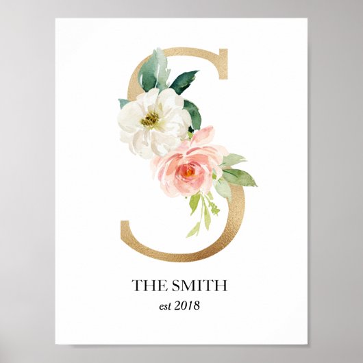 Monogramkunstwerk, Letter S, Trouwen, Kinderkamer Poster (Voorkant)