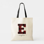 Monogramletter "E" voor speldenrood en zwart Tote Bag (Achterkant)