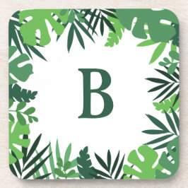 Monogramletter groene tropische palmbladeren oerwo bier onderzetter