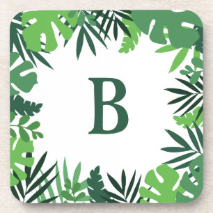Monogramletter groene tropische palmbladeren oerwo bier onderzetter