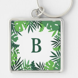 Monogramletter groene tropische palmbladeren oerwo sleutelhanger