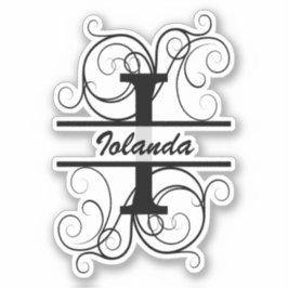 Monogramletter met draaiende draden; ruimte voor j sticker