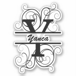 Monogramletter met draaiende draden; ruimte voor j sticker