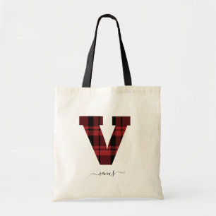 Monogramletters "V" voor speldenrood en zwart Tote Bag