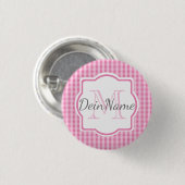 Monogramm Dein Name rosa kariert Ronde Button 3,2 Cm (Voorkant /achterkant)