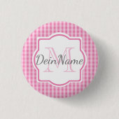 Monogramm Dein Name rosa kariert Ronde Button 3,2 Cm (Voorkant)