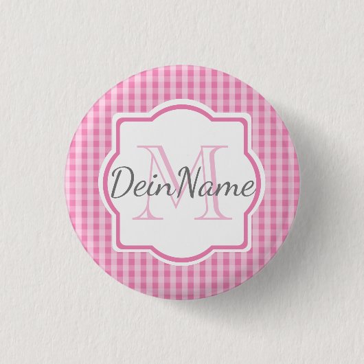 Monogramm Dein Name rosa kariert Ronde Button 3,2 Cm (Voorkant)