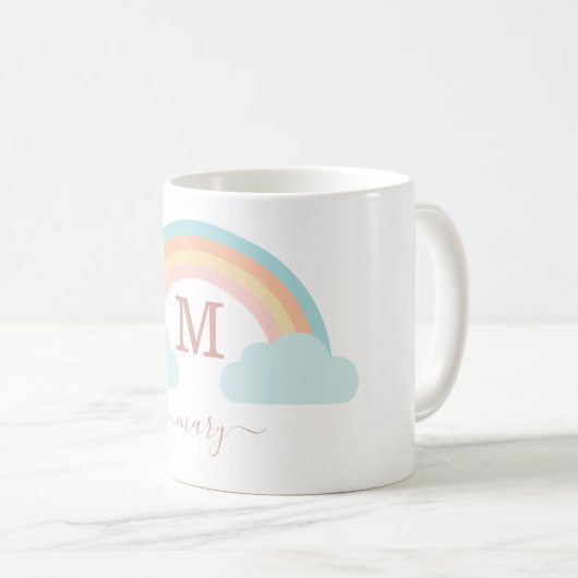 Monogramm, kundenspezifischer Regenbogen Koffiemok (Voorkant rechts)