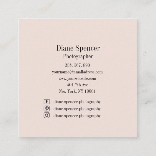 Monogramm Minimalistic Beige-Rosa Schwarz Weiss Vierkante Visitekaartje (Achterkant)