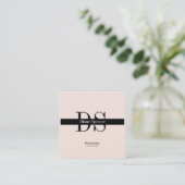 Monogramm Minimalistic Beige-Rosa Schwarz Weiss Vierkante Visitekaartje (Staand voorkant)