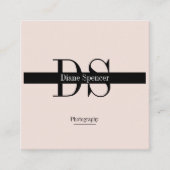 Monogramm Minimalistic Beige-Rosa Schwarz Weiss Vierkante Visitekaartje (Voorkant)