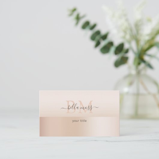 Monogramm Modern Minimal Beige Visitekaartje (Staand voorkant)