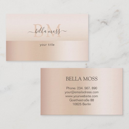 Monogramm Modern Minimal Beige Visitekaartje (Voorkant / Achterkant)