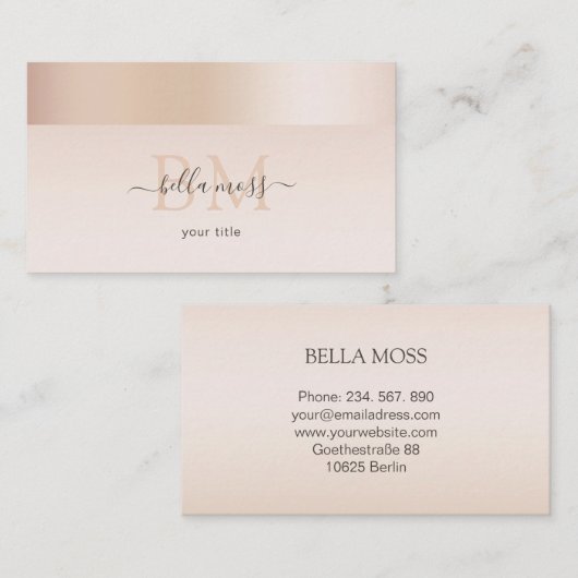 Monogramm Modern Minimal Beige Visitekaartje (Voorkant / Achterkant)