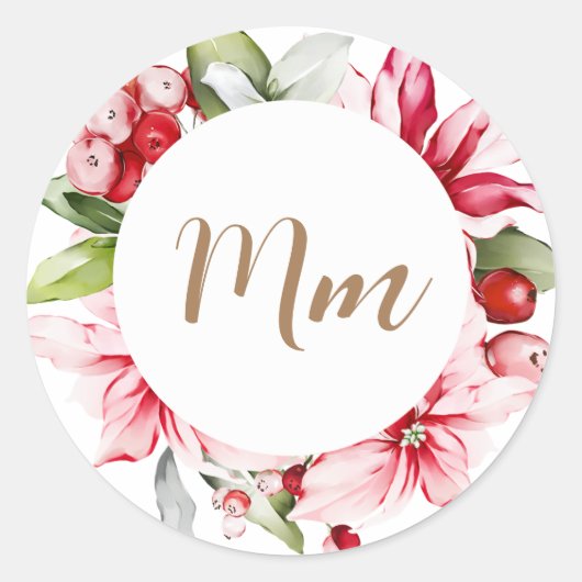 Monogramm personaliseert wintervakantiebloem ronde sticker (Voorkant)