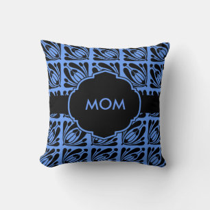 Monogrammable Blue en Black Pillow Kussen