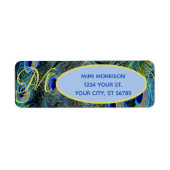 Monogrammable Blue Gold Peacock Feather Labels (Voorkant)