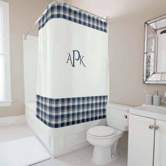 Monogrammable Blue, White, Multi Thread Pset Douchegordijn (In situ)