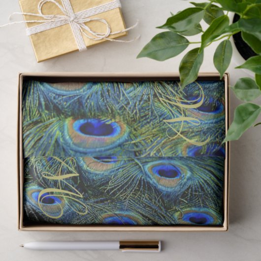 Monogrammable Peacock Feather Tissuepapier (Geschenk)