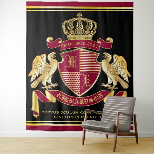 Monogrammat van het wapenarsenaal Rode goudmakreel Wandkleed (In situ)