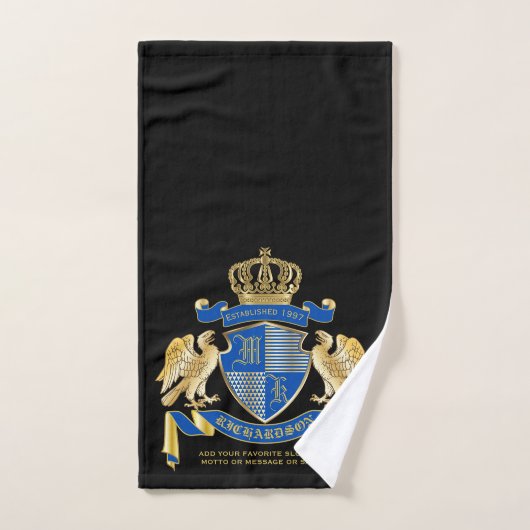 Monogrammat van wapenblauw-goudmakreel bad handdoek (Handdoek)