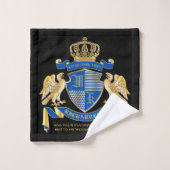 Monogrammat van wapenblauw-goudmakreel bad handdoek (Wasdoekje)