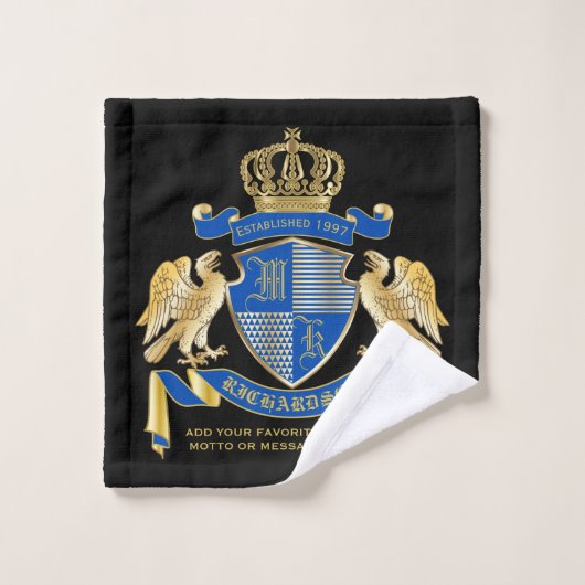 Monogrammat van wapenblauw-goudmakreel bad handdoek (Wasdoekje)