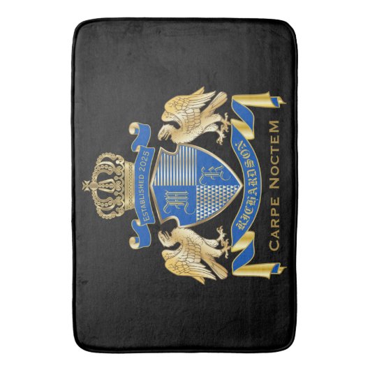 Monogrammat van wapenblauw-goudmakreel badmat (Voorkant Verticaal)