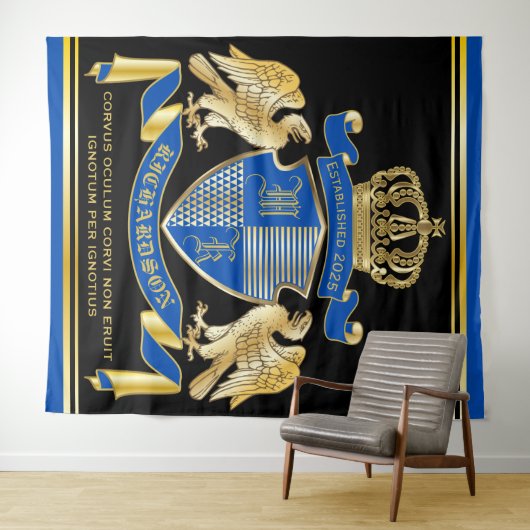 Monogrammat van wapenblauw-goudmakreel wandkleed (In Situ (horizontaal))