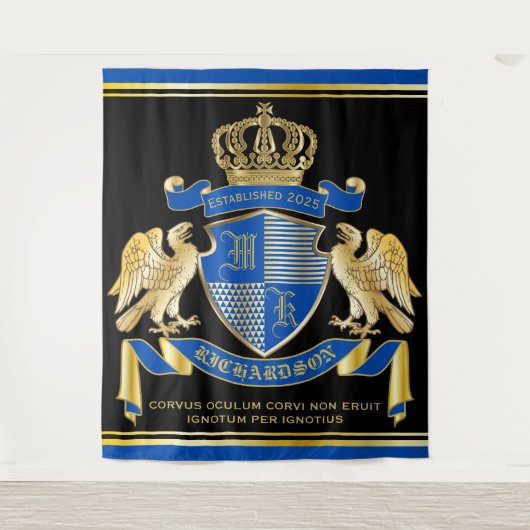 Monogrammat van wapenblauw-goudmakreel wandkleed (Voorkant)
