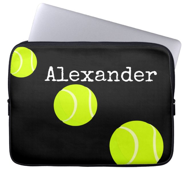 Monogrammatica: Tennis Ball Black laptophoes Laptop Sleeve (Voorkant)